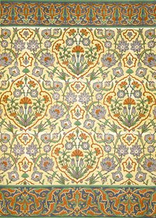 Faience mural with border using highly stylised repeating patterns of vegetal and floral forms, pub. Creator: Emile Prisse d'Avennes (1807-79).