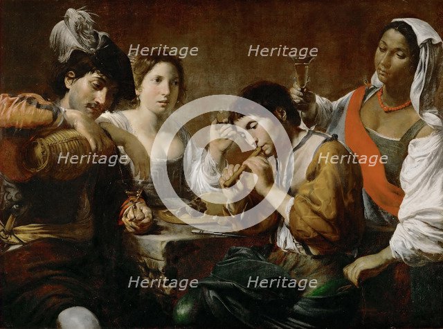 Meeting in a Tavern (Musician and Drinkers). Artist: Valentin de Boullogne (1591-1632)