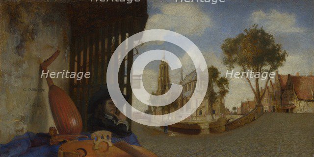 A View of Delft, with a Musical Instrument Seller's Stall, 1652. Artist: Fabritius, Carel (1622-1654)