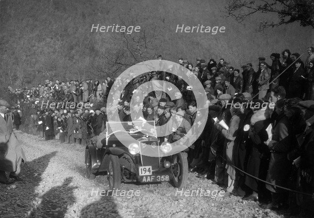 Hillman Aero Minx of RJ Williams competing in the MCC Lands End Trial, Beggars Roost, Devon, 1936. Artist: Bill Brunell.