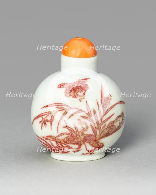 Snuff Bottle with Geese and Reeds, Qing dynasty (1644-1911), 1800-1900. Creator: Unknown.