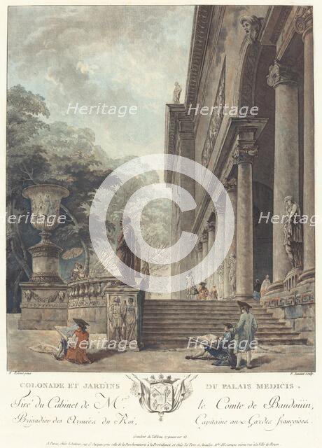 Colonade et Jardins du Palais Medicis (Colonnade and Gardens of the Medici Palace), c. 1776. Creator: Jean Francois Janinet.