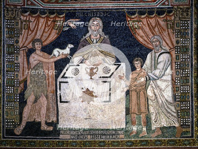 Mosaic in the apse, representation of Melchizedek (detail) in the Basilica of St. Apollinaire in …