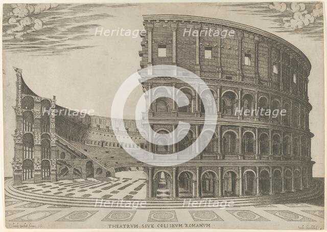 Section and elevation of the Colosseum in Rome, 1581. Creator: Giovanni Ambrogio Brambilla.