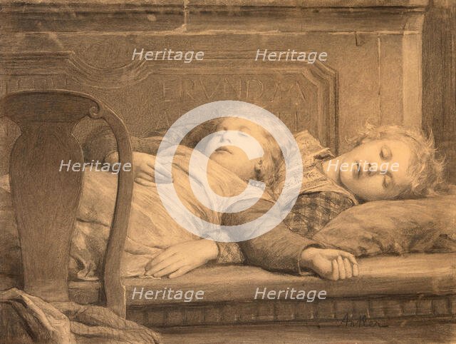 Two sleeping girls on the stove bench, c.1895. Creator: Anker, Albert (1831-1910).
