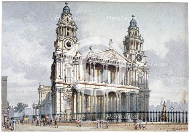 West front of St Paul's Cathedral, City of London, 1814.         Artist: Thomas Hosmer Shepherd