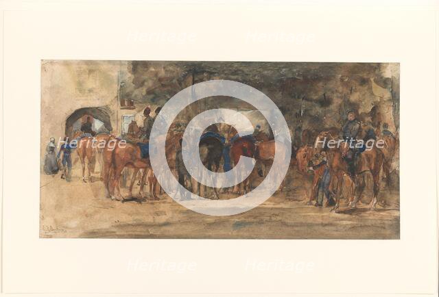 Resting cavalry on a square, 1880-1919. Creator: George Hendrik Breitner.