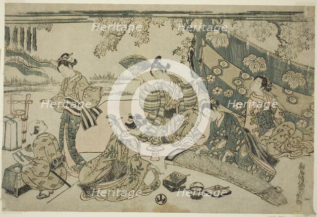 A picnic under cherry trees, c. 1755/64. Creator: Torii Kiyomitsu.