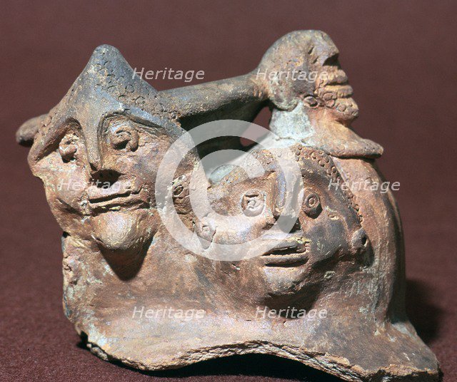 Romano-Celtic pot with human heads, 3rd century. Artist: Unknown