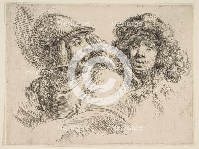 Frightened Soldier and a Man in a Fur Hat, ca. 1652. Creator: Stefano della Bella.