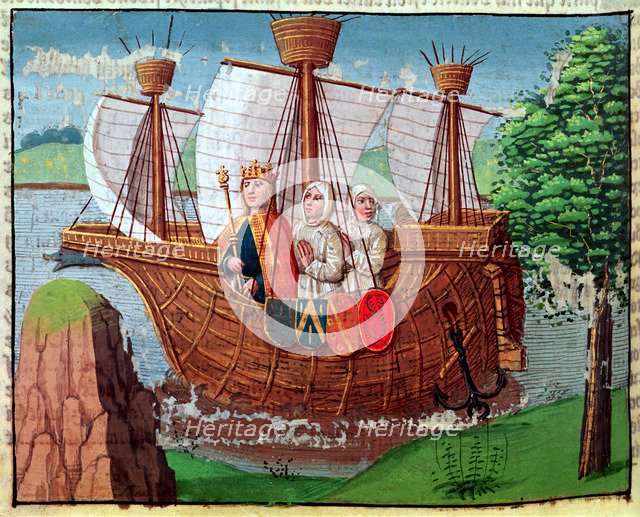 Louis VII, King of France, with Cistercian monks, embarking to the Holy Land in 1145, miniature i…