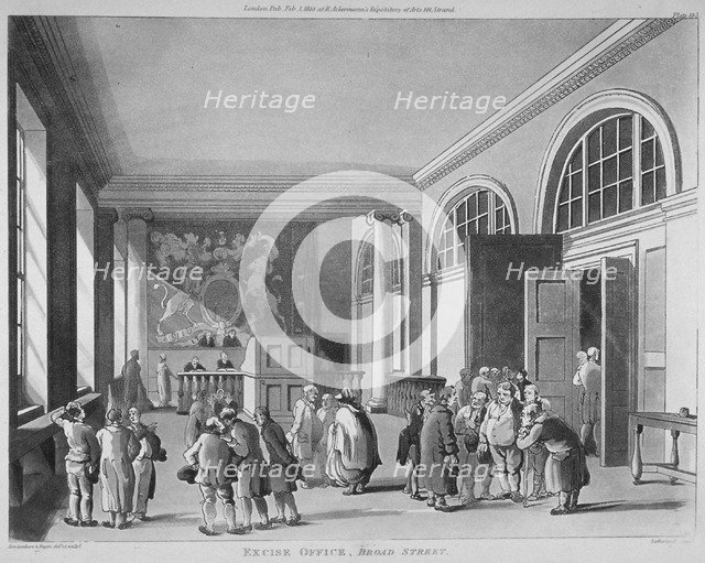 Interior of the Excise Office, Old Broad Street, City of London, 1810. Artist: Thomas Sutherland