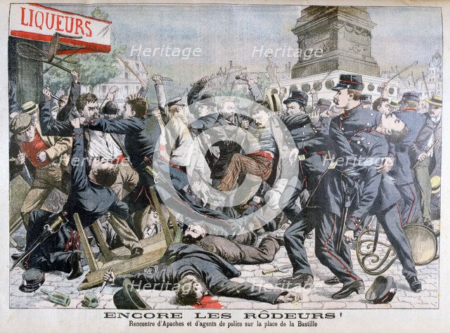 Armed criminals fighting with the police, Place de la Bastille, Paris, 1904. Artist: Unknown
