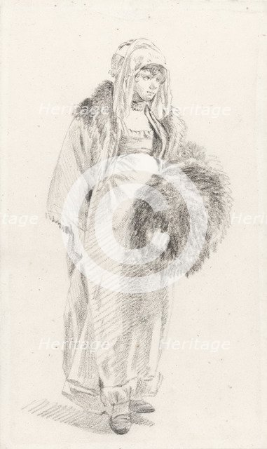 Russian woman with a fur muff, Between 1758 and 1761. Artist: Le Prince, Jean-Baptiste (1734-1781)
