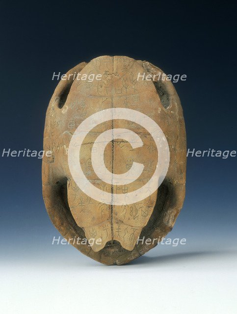 Petrified tortoise shell with oracle bone inscriptions, possibly Shang Dynasty, China, c1400 BC. Artist: Unknown