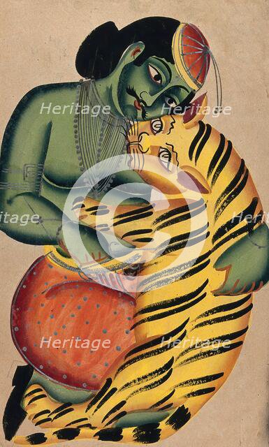 A performer wrestling with a trained tiger. Creator: Unknown.