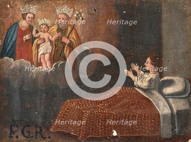 A child in bed praying to the Holy Family. Creator: Unknown.
