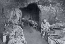 Living quarters in a French cave, World War I, 1915. Artist: Unknown