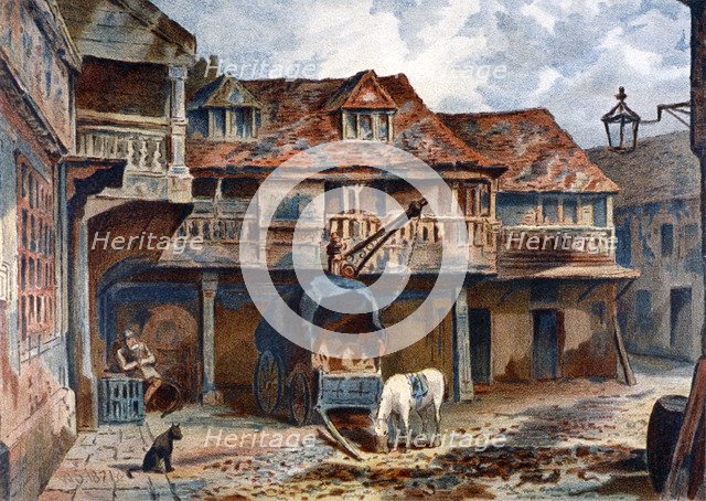 Courtyard of the Tabard Inn, Borough High Street, Southwark, London, 1871. Artist: JS Virtue