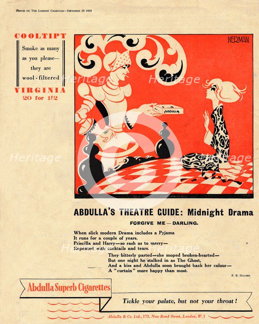 'Abdulla's Theatre Guide: Midnight Drama - Forgive Me - Darling', 1939. Artist: Unknown.