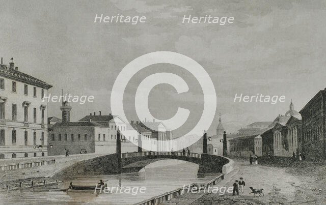 Red Bridge, Saint Petersburg, Russia, 1839. Creator: Samuel Cholet.