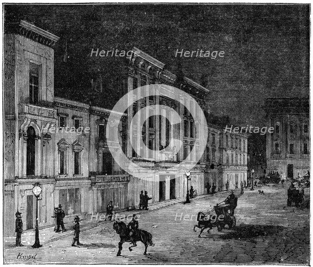 Street in Newcastle Upon Tyne lit by Swan incandescent electric lamps, 1883. Artist: Unknown