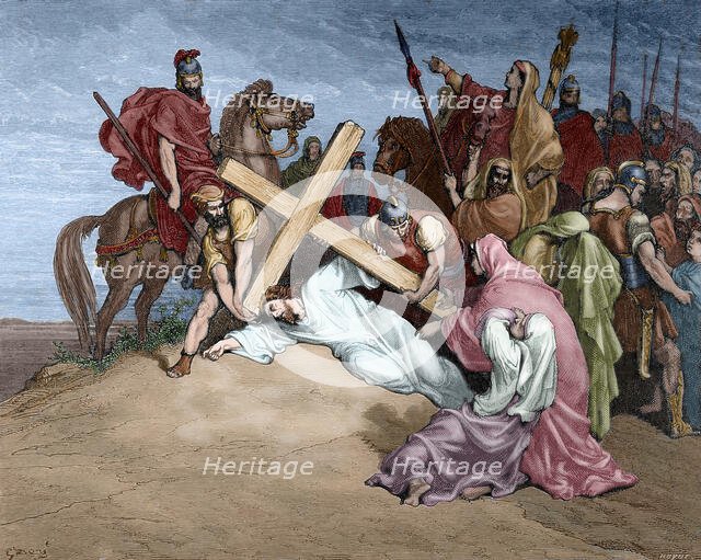 Jesus reaches the top of Calvary, mid-late 19th century. Creator: Jules Jean Marie Joseph Huyot.