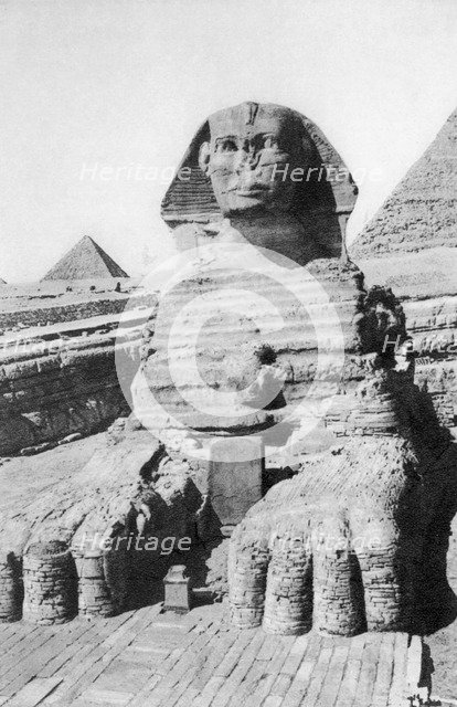 The excavated Sphinx, Cairo, Egypt, c1920s. Artist: Unknown