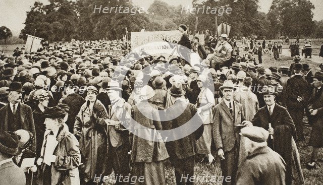 Anti-war meeting at Speakers' Corner, near Marble Arch, Hyde Park, London, c1920s-c1930s(?). Artist: Unknown