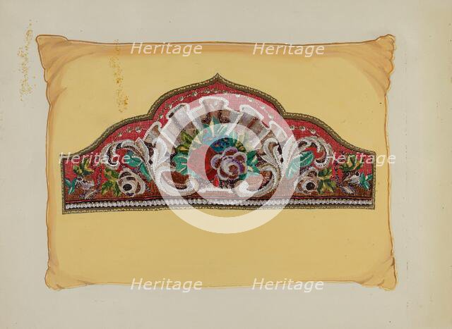 Embroidery on Pillow, c. 1936. Creator: Florence Huston.