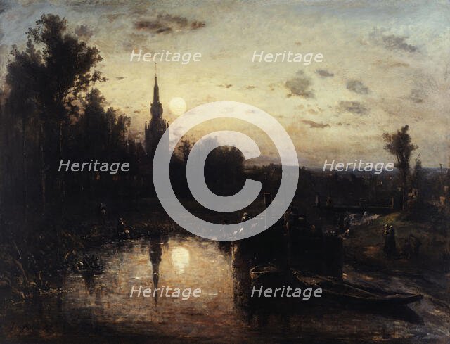 Moonlight in Overschie (near Rotterdam), 1855. Creator: Johan Barthold Jongkind.