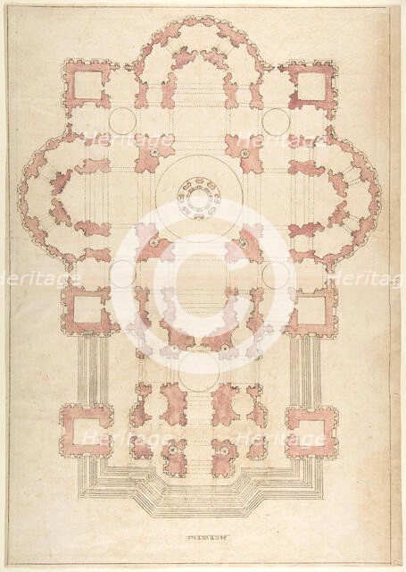 Bramante's Plan for St. Peter's, 16th-17th century. Creator: Anon.
