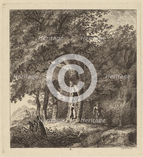 Wooded Landscape with a Nymph and a Satyr, 1764. Creator: Salomon Gessner.