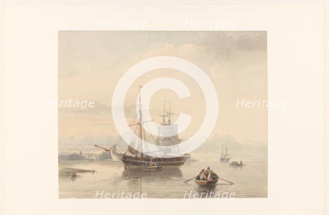 River landscape with sloops and sailing ships, 1847. Creator: Johan Adolph Rust.