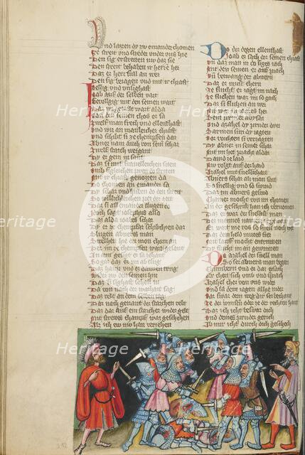 The Battle between Abner's and Joab's Men; Weltchronik, about 1400-1410. Creator: Unknown.