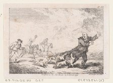 Parson Adams Engaged In A Perilous Hunting Adventure, from "The Adventures of Joseph Andre..., 1792. Creator: Thomas Rowlandson.