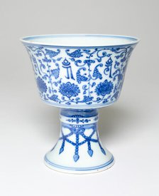 Stem Cup with Peony Flowers, Stylized Vines, and Characters in Manchu..., Qing dynasty, (1736-1795). Creator: Unknown.