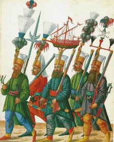 The Janissaries. From the Codex Vindobonensis 8626, fol 13, ca 1590.