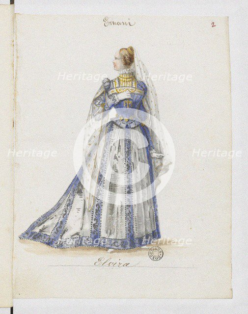 Elvira. Costume design for the opera Ernani by Giuseppe Verdi, 1845.