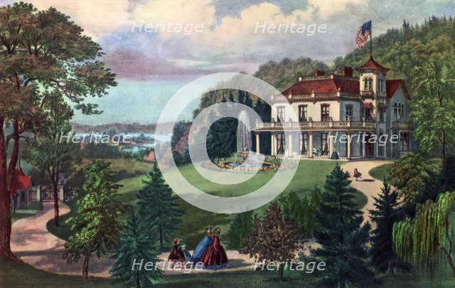 'Life in the Country, Evening', 1862.Artist: Currier and Ives