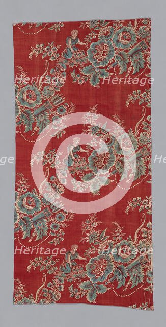 Eros Gathering Flowers (Furnishing Fabric), Bolbec, c. 1800. Creator: Unknown.