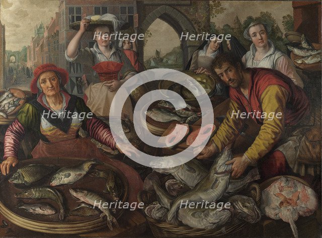 The Four Elements: Water. A Fish Market with the Miraculous Draught of Fishes in the Background, 1569. Artist: Beuckelaer, Joachim (ca. 1533-1574)