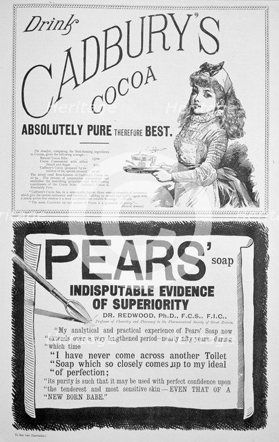 An advertising page in Yuletide, 1890.  Artist: Unknown.