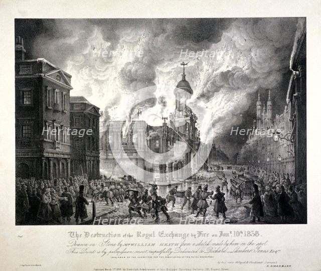 Royal Exchange (2nd) fire, 1838. Artist: J Graf