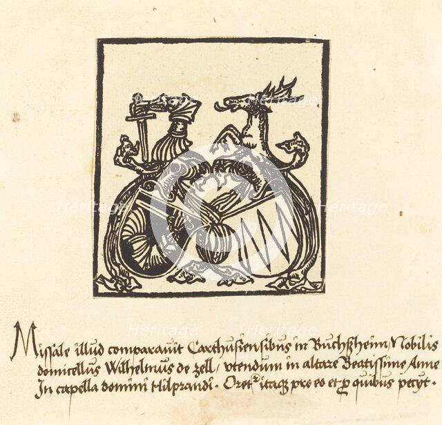 Bookplate of Wilhelm von Zell, in or after 1500. Creator: Unknown.