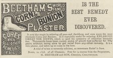 Beetham's Corn and Bunion plasters, 1893. Artist: Unknown