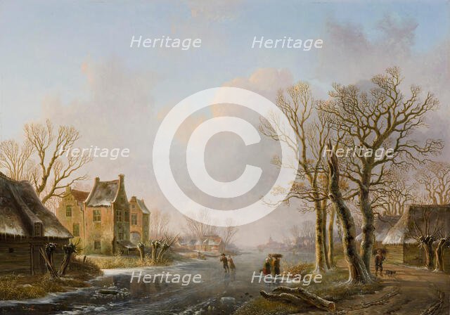 Skaters on a Frozen River, Dordrecht, 1849. Creator: Willem de Klerk.