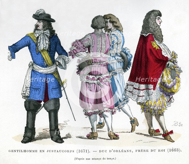 Costume d'un chevalier de Saint Louis accompanies his valet in 1706 (regne  of King Louis XIV) - Knight of the Order of Saint Louis and a manservant