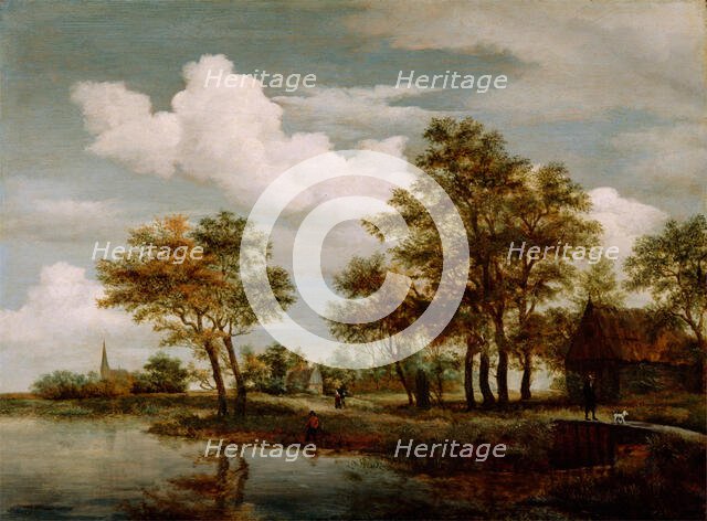 A River Scene, 1658. Creator: Meindert Hobbema.
