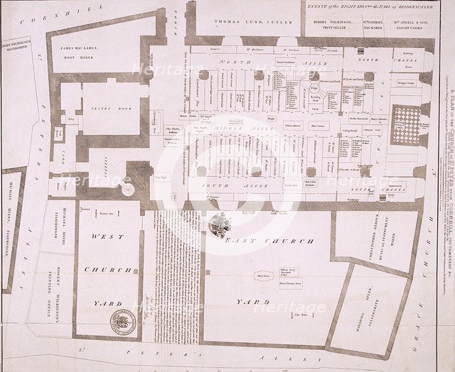 Plan of the Church of St Peter upon Cornhill, London, 1815. Artist: Anon